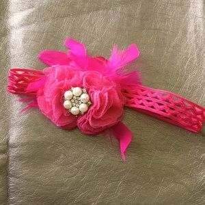 Inventory sale Baby headband hot pink feathers pearls rhinestone